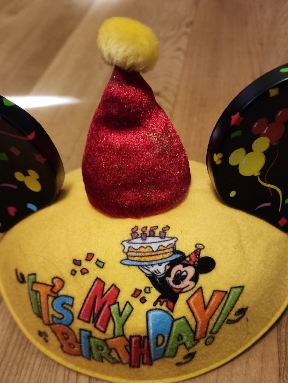 Disney Yellow 'It's My Birthday' Mickey Ears With Red Topper - Picture 4 of 8